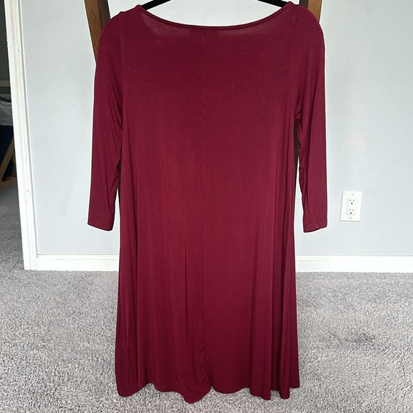 In Full Swing Wine Red Three-Quarter Sleeve Swing Dress - Picture 6 of 8